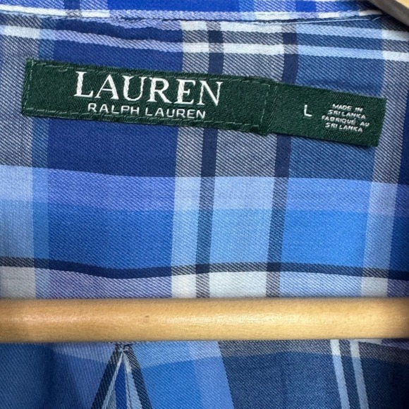 Lauren Ralph Lauren Women's Blue Plaid Button Down Shirt Roll Tab Sleeve Size L - Picture 5 of 7